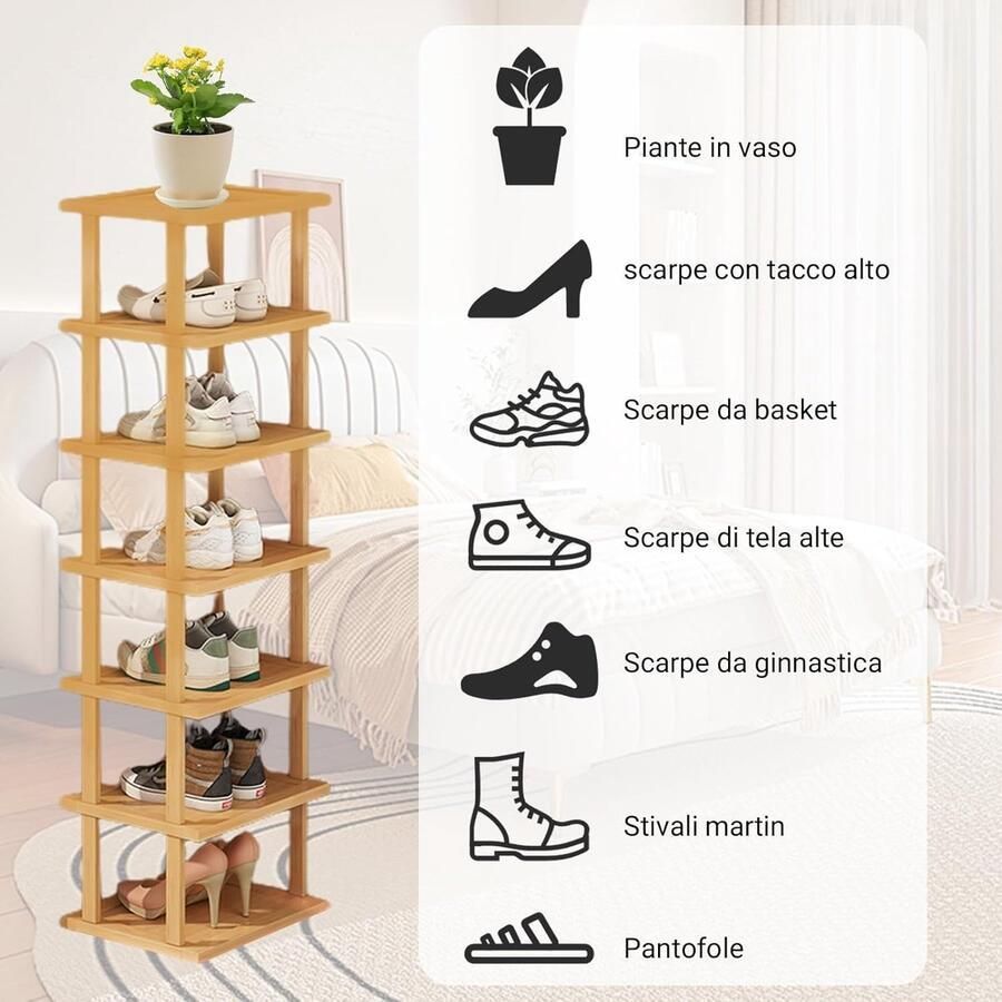 Schoenenrek met 7 niveaus ruimtebesparend 1 stuk hout hoog