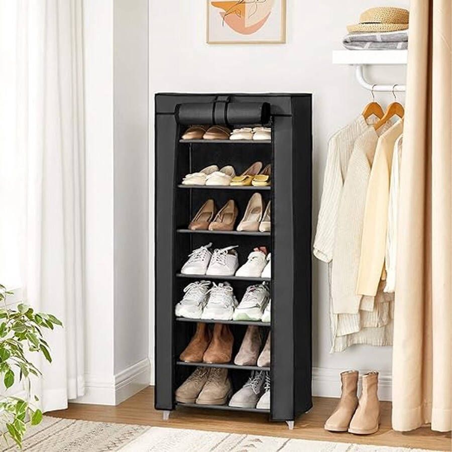 Schoenenrek met 7 niveaus schoenenrek met stoffen bekleding opbergkast kledingkast groot eenvoudige montage 46 x 28 x 126 cm (l x b x h) zwart RXJ024B02V1