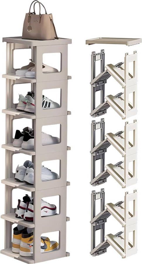 Schoenenrek met 7 niveaus van polypropeen ruimtebesparend stapelbaar schoenenorganizer voor hal slaapkamer schoenenopslag stabiel rek schoenenstandaard staand rek