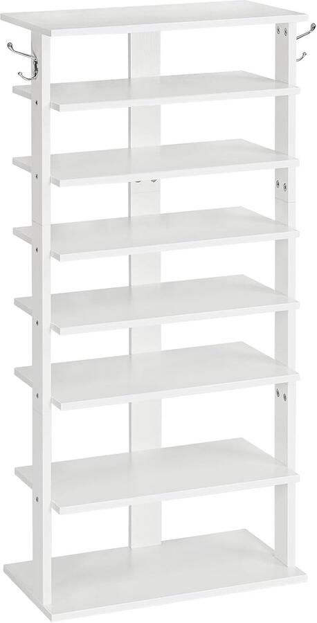Schoenenrek hoge schoenenrek met 8 niveaus 50 x 28 x 113 cm schoenenkast met 2 haken schoen organisator voor 16 paar gang woonkamer industrieel wit EWT750XJ01