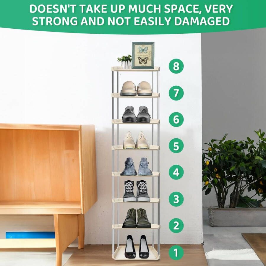 Schoenenrek met 8 niveaus doe-het-zelf schoenenrek smal schoenenrek schoenenkast schoenenopslag transparant ruimtebesparend stapelbaar schoenenstandaard voor entree woonkamer - Foto 2