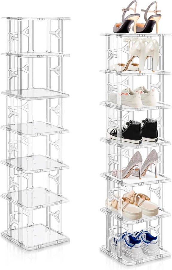 Schoenenrek met 8 niveaus verticaal houten schoenenstandaard smal schoenenopslag ruimtebesparend stapelbaar schoenenstandaard voor hal slaapkamer keuken entree (wit 14 niveaus)