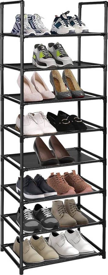 Schoenenrek met 8 niveaus voor 16-20 paar schoenenrekken smal en hoog schoenenrek zwart