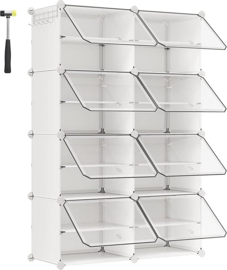 Schoenenrek met 8 vakken Opbergruimte voor 32 paar schoenen smal met deuren Ideaal voor hal en slaapkamer