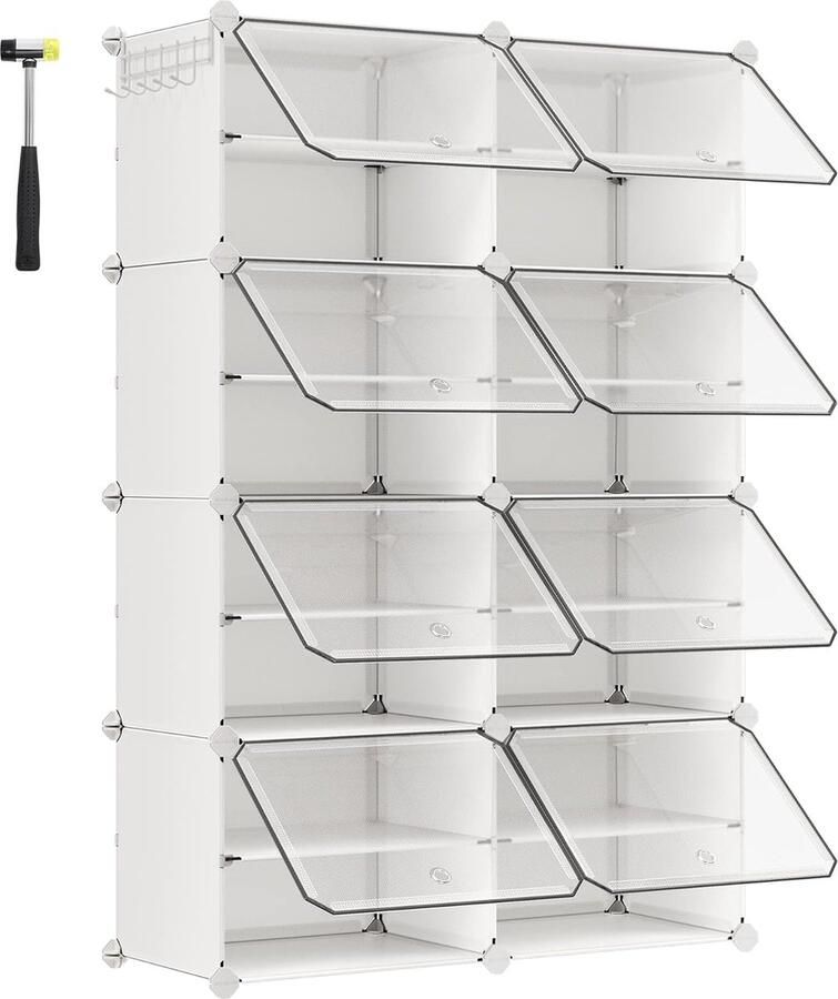 Schoenenrek met 8 vakken Smal en praktisch Wit Voor hal of slaapkamer