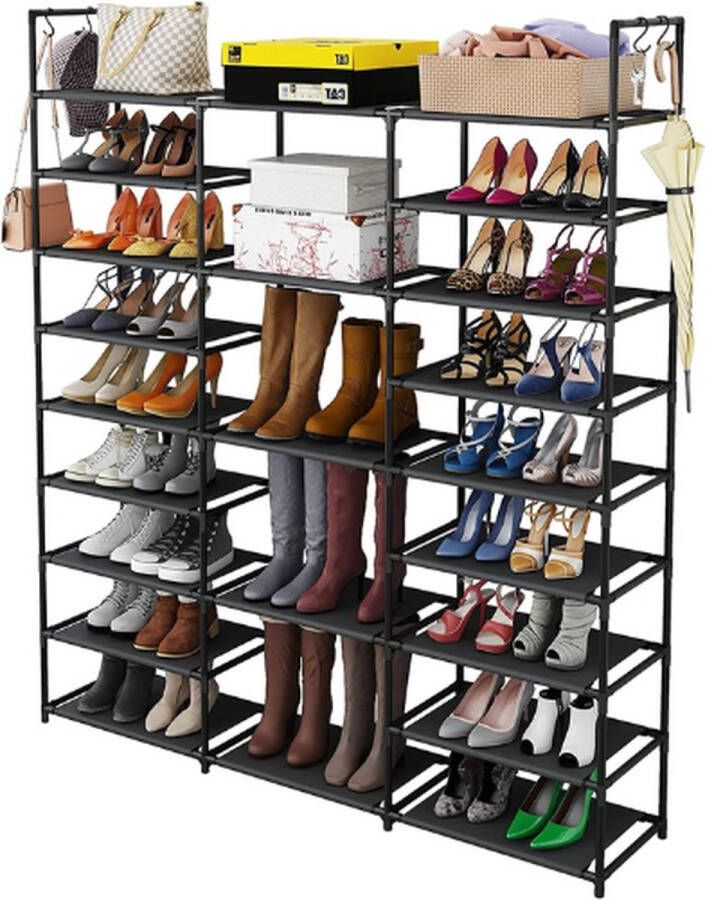 Schoenenrek met 9 Niveaus Metalen schoenenrek 50 55 paar schoenen 132x157 5cm Zwart