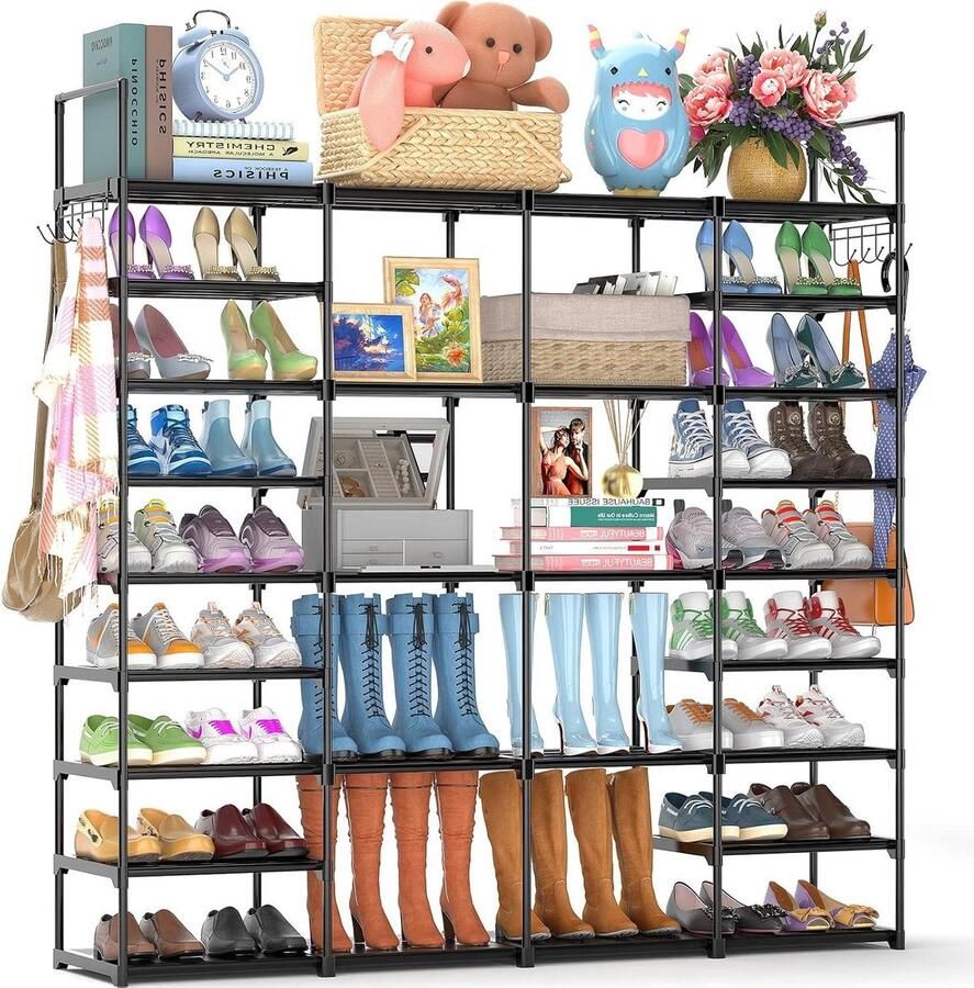 Schoenenrek met 9 niveaus groot schoenenrek geschikt voor 64-72 paar schoenen met haken staal