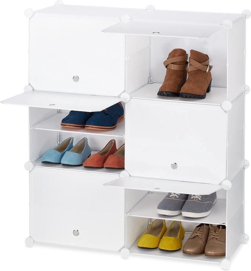 Schoenenrek met deuren H-x-B-x-D 95-x-85-x-315-cm 12-vakken kunststof wit