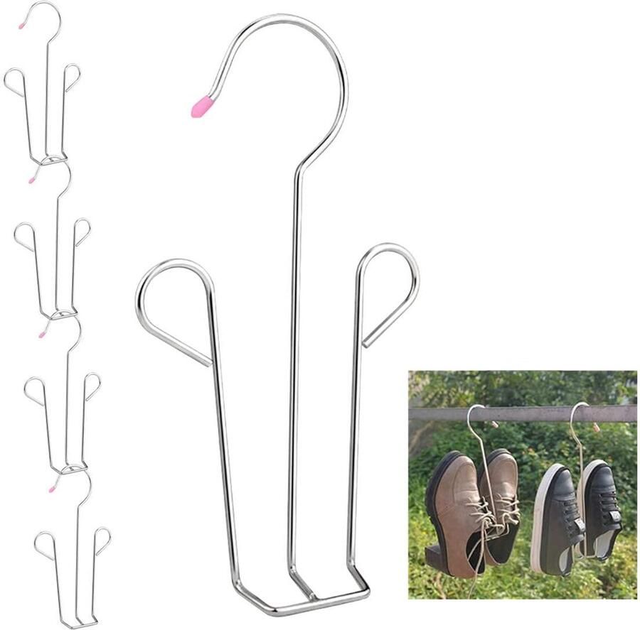 Schoenenrek met dubbele haken ruimtebesparend set van 4 roestvrij staal