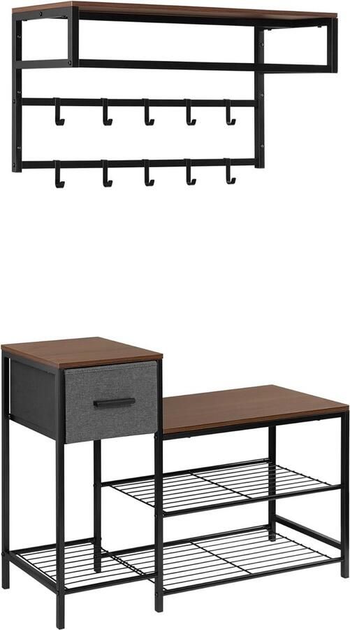 Schoenenrek met kapstok Kapstokstandaard halboom met schoenenopbergbank vrijstaande kapstok