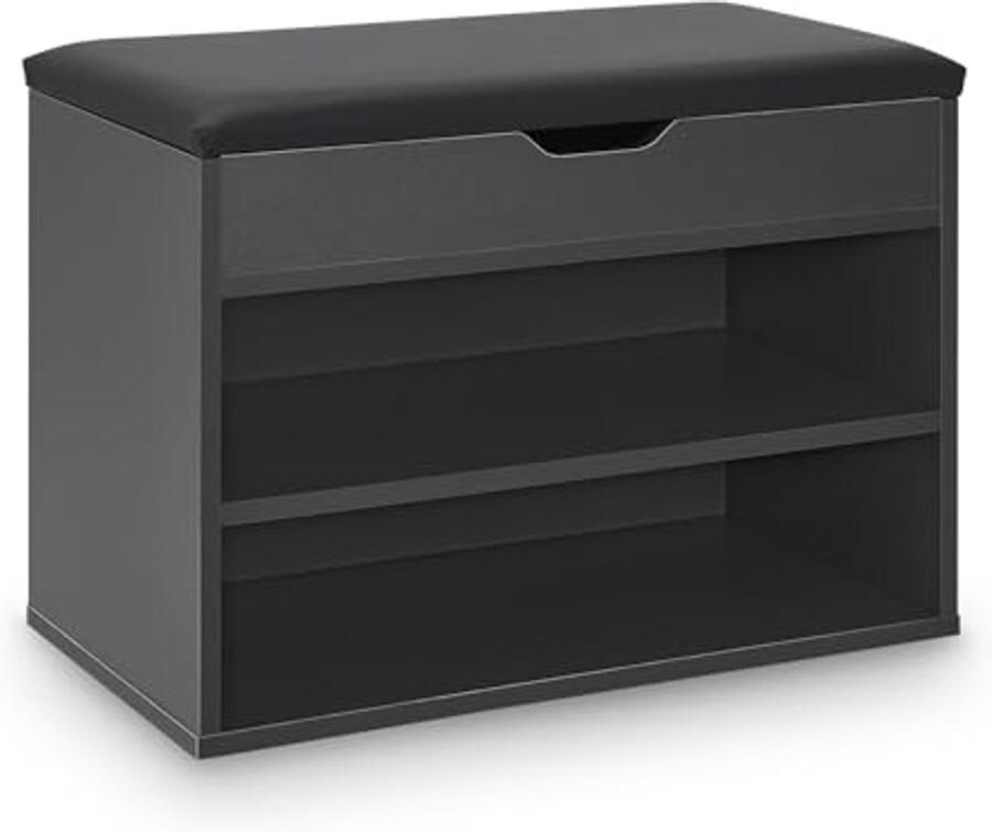 Schoenenrek met klapdeksel en gevoerde zitting Ruimtebesparend met opbergruimte