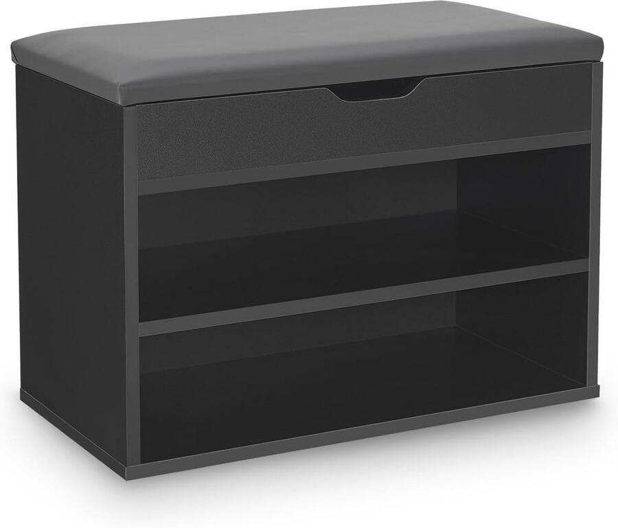 Schoenenrek met klapdeksel en gevoerde zitting Ruimtebesparende schoenenbank met opbergruimte