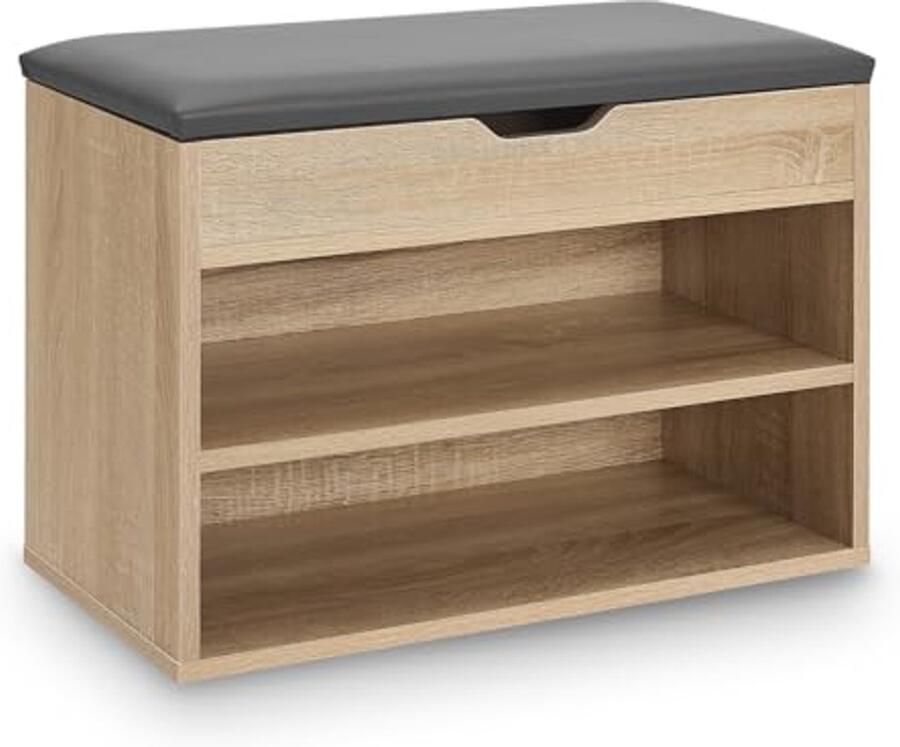 Schoenenrek met klapdeksel en gevoerde zitting Ruimtebesparende zitbank met opbergruimte 60 x 30 x 44 cm