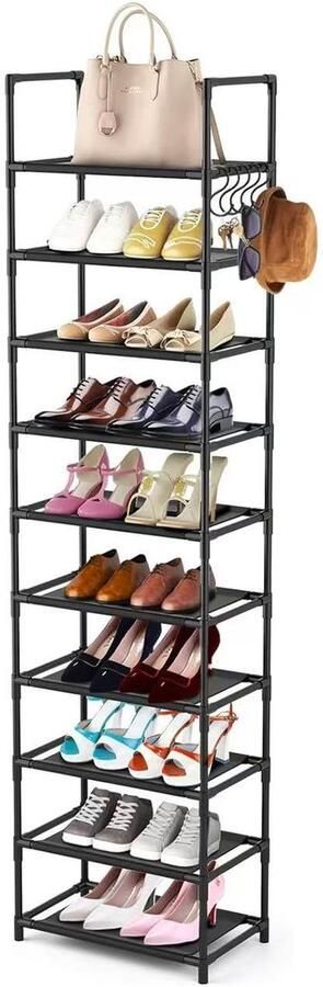 Schoenenrek met meerdere lagen schoenenkast schoenenrek eenvoudig schoenenrek 10-laags hoog smal schoenenrek zwart