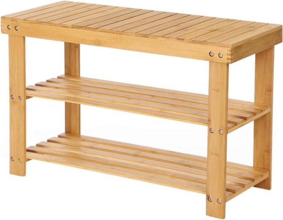 Schoenenrek met Zitbank Bamboe Ideaal voor Hal en Badkamer 1 stuk 70 x 28 x 45 cm