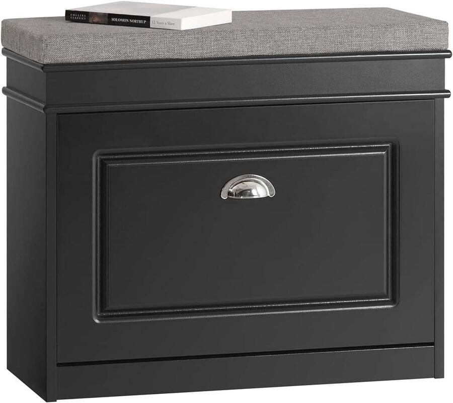 Schoenenrek met Zitkussen en Klaplade Modern Schoenenkast voor Hal Zwart 61x24x51 cm