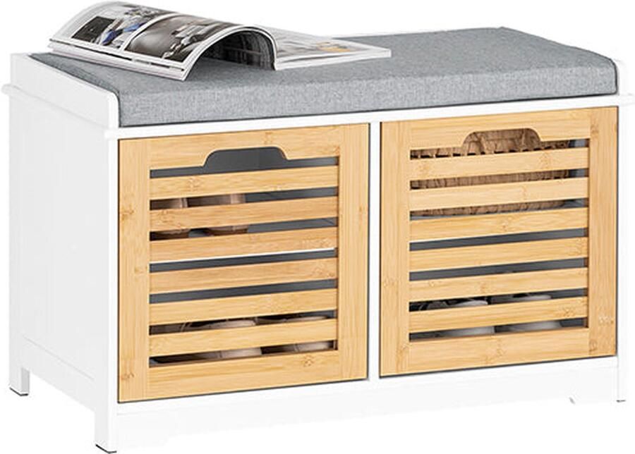 Schoenenrek met Zitkussen Schoenenorganizer Opbergkast MDF PB Ruimtebesparend 71 cm x 43 cm x 35 cm