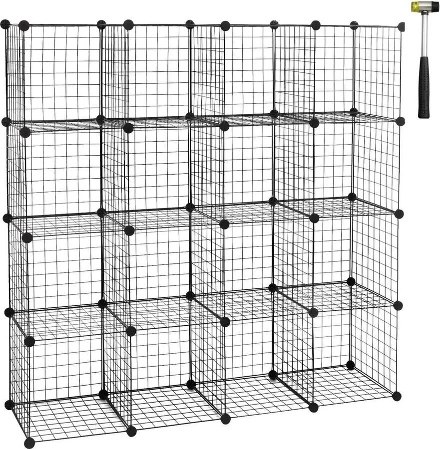 Roroa Schoenenrek Metaal Schoenenrek Zwart Multifunctioneel Rek 16 Cubes