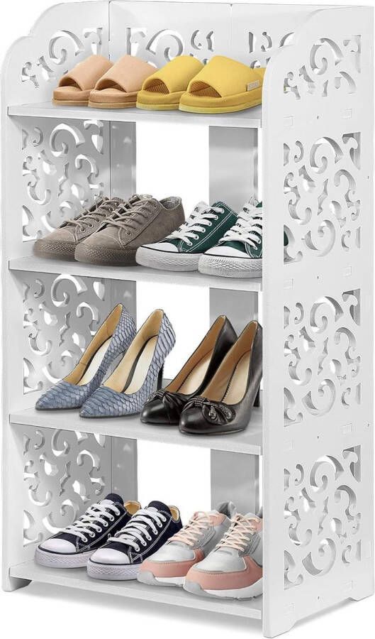 Schoenenrek modern gesneden schoenenrek Eenvoudig wit hol schoenenrek Multifunctioneel schoenenrek voor huishoudelijk gebruik voor veranda-entree Woonkamer 40 X 23 X 71cm