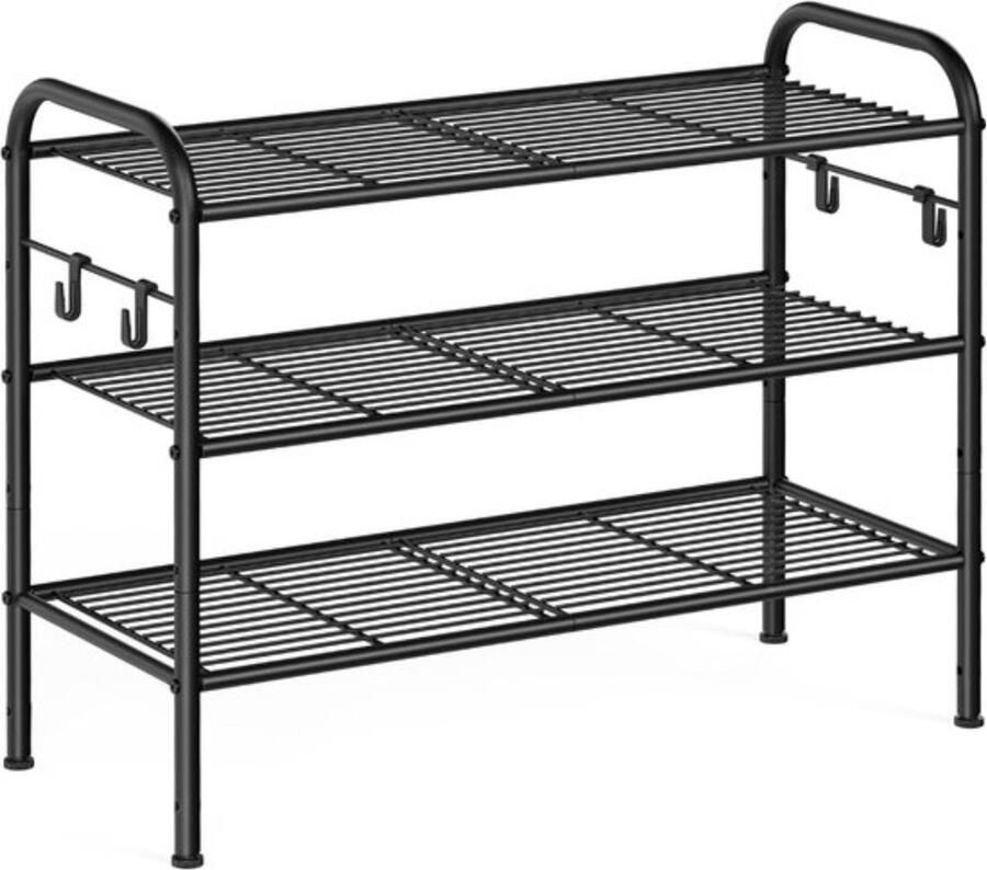 Schoenenrek op 3 niveaus metalen schoenenrek met 4 zijhaken biedt plaats aan 12 paar schoenen in hoogte verstelbare plank voor entree hal garderobe eenvoudige montage zwart