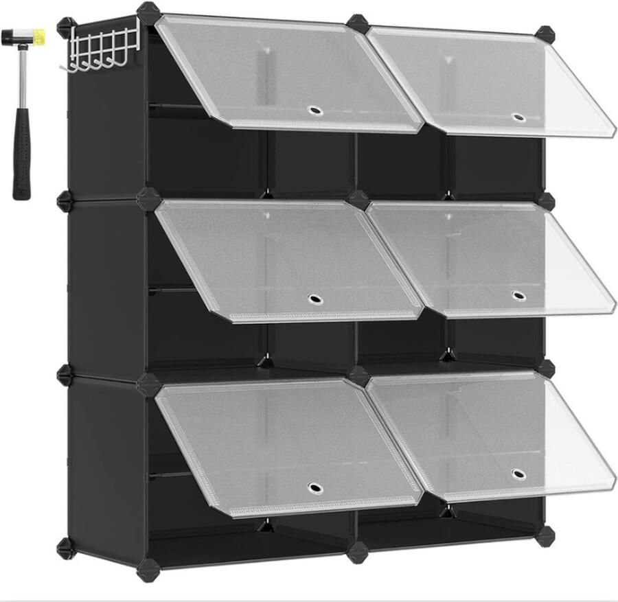 Schoenenrek Opbergen van Schoenen Opbergsysteem Schoenenkast 2 Verdiepingen Rechthoekig Zwart