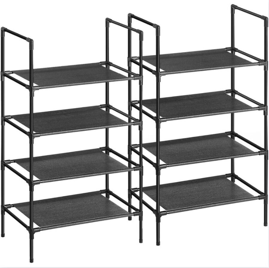 Schoenenrek Opbergen van Schoenen Opbergsysteem Schoenenkast 4 Verdiepingen Set van 2 Zwart