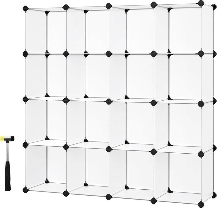 Schoenenrek Opbergrek Met 16 Open Vakken Kunststof Wit-Semi-Transparant Groot SONGMICS