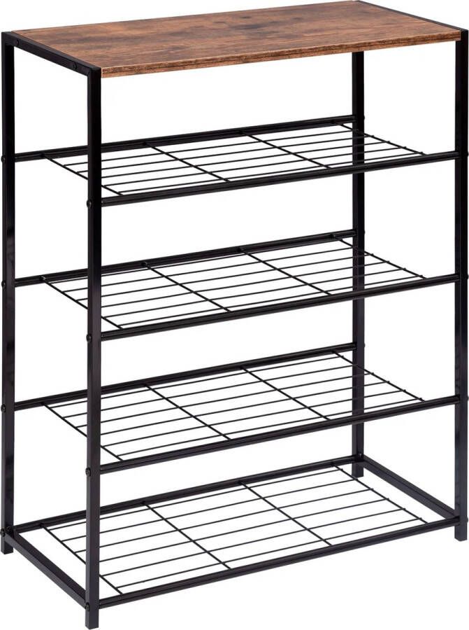 Schoenenrek Opbergrek Schoenen Schoenenkast Kast voor Schoenen Bruin Zwart 4 Laags