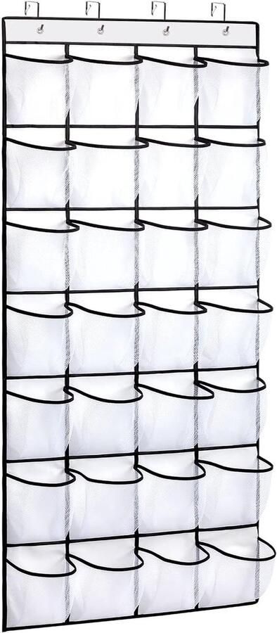 Schoenenrek Organizer Schoenenkasten Schoenenzak hangend Schoenenopberger met doorzichtige deur Organizer Schoenenzak Hangende opberger 28 vakken grote opbergruimte boven de deur voor in de kast schoenenhouder hanger wit
