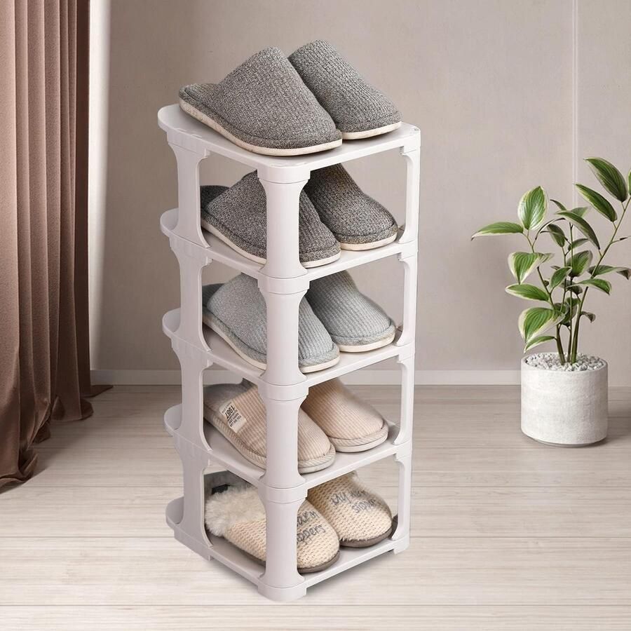 Schoenenrek Planken Schoenenrek 4-laags schoenenrekorganisator DIY-combinatie Schoenenbank Kunststof schoenenrek Schoenenkast kan in de gang woonkamer slaapkamer worden geplaatst