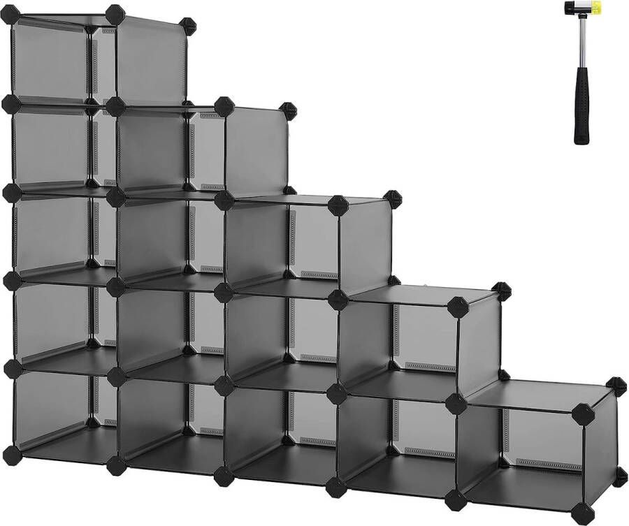 Schoenenrek plankensysteem insteekbare plank set van 15 kubussen doe-het-zelf plank gemaakt van PP plastic als kapstok voor slaapkamer 30 x 111 2 x 86 2 cm grijs