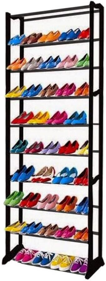 ESTARK Schoenenrek Praktische Schoenenkast XXL Zwart Metaal Schoenen rek kast Shoe Rack Voor 30 Schoenen Schoenenrek 30 Paar Zwart