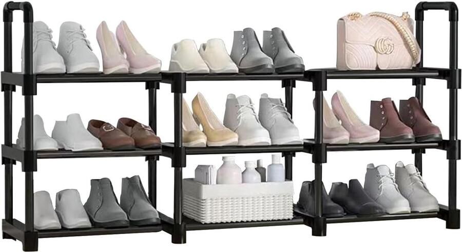 Schoenenrek ruimtebesparend 3 stuks zwart metaal