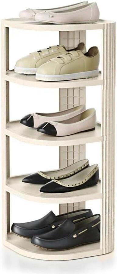 Schoenenrek Ruimtebesparend 5 Niveaus Crèmekleurig Kunststof