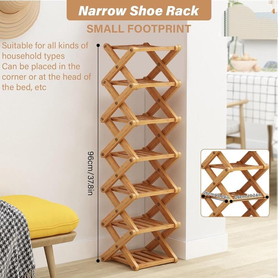 Schoenenrek ruimtebesparend 7 niveaus hout 26 x 26 x 96 cm