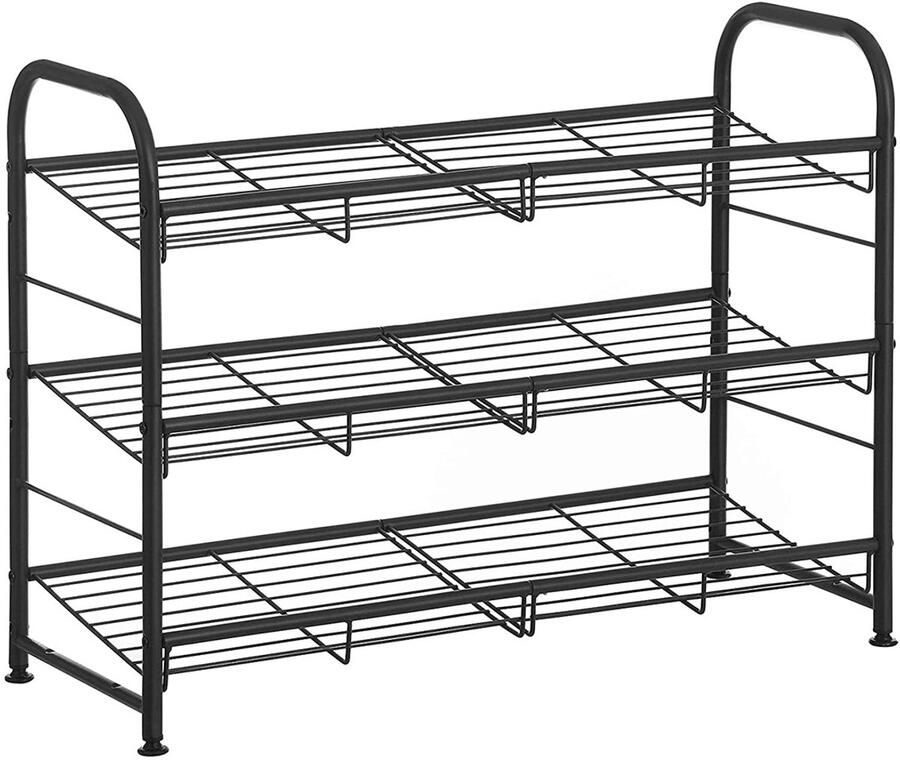 Schoenenrek schoenen opbergsysteem met 3 legplanken biedt plaats aan maximaal 12 paar stevig metalen frame geschikt voor hakken sportschoenen en slippers 68.5 x 27.5 x 49.5 cm zwart