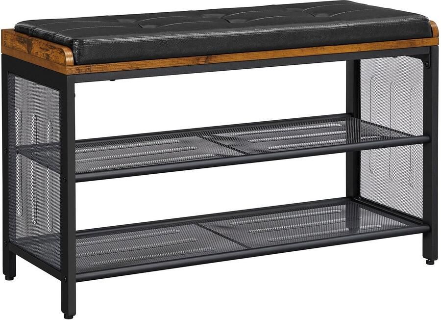 Schoenenrek Schoenenbank Halbank Bank Met Zitkussen 80 x 30 x 48 cm Zwart Donkerbruin