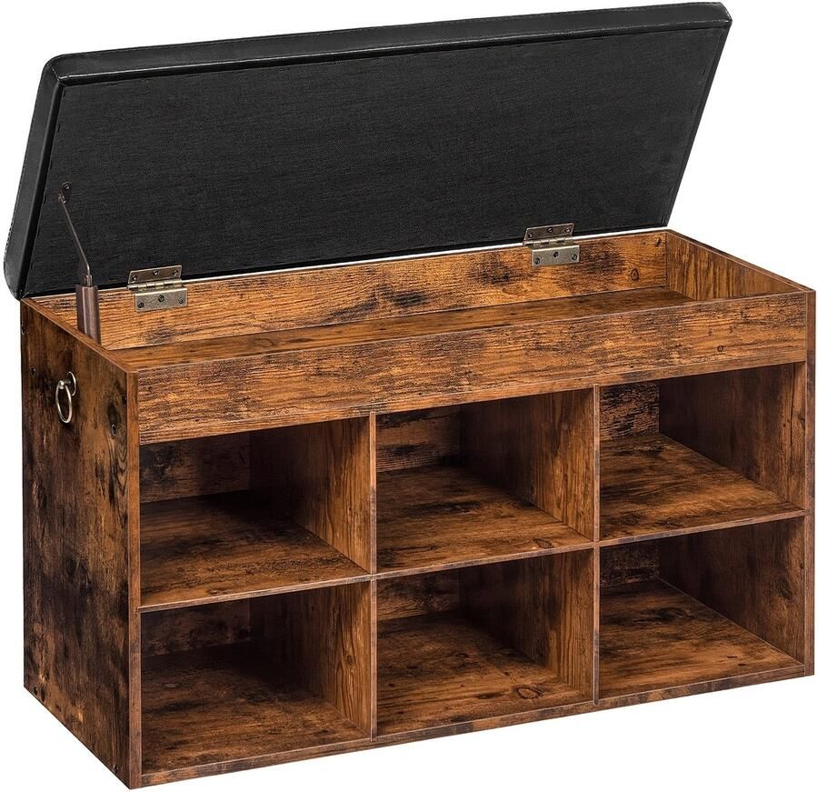 Signature Home Pinch schoenenrek Schoenenbank schoenenkast bank 3 open vakken gestoffeerd opbergruimte onder de zitting belastbaar tot 150 kg 82 x 31.5 x 44 cm