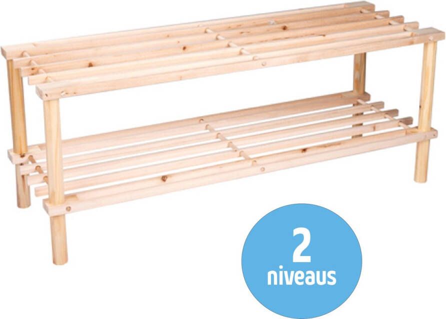 Schoenenrek Schoenenbank Schoenenrek 2 Laags Schoenen Organizer Schoenenkast Hout Voor 10 Paar Schoenen Houtkleurig