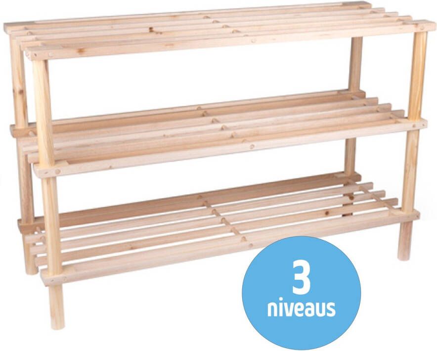 Schoenenrek Schoenenbank Schoenenrek 3 Laags Schoenen Organizer Schoenenkast Hout Voor 6 Paar Schoenen Houtkleurig