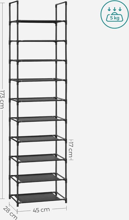 Schoenenrek Schoenenbank Schoenenrek Metaal 10 Verdiepingen 28 x 45 x 173 cm