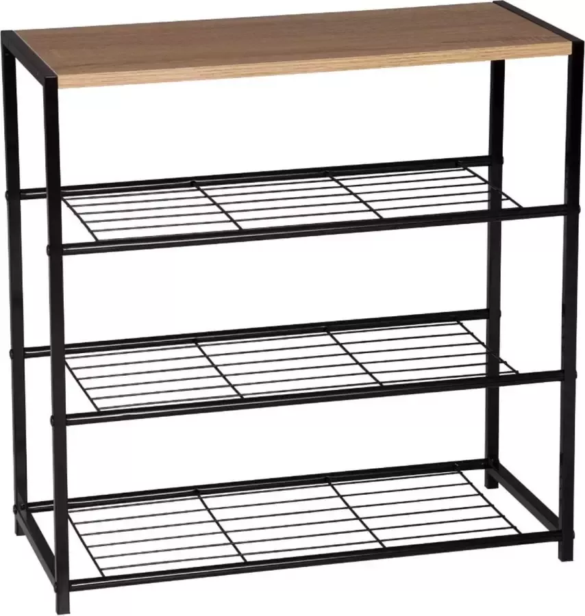 Schoenenrek Schoenenbank van Metaal en Hout Schoenenrekje Gangkast Haltafel Zwart
