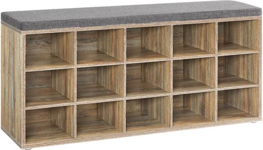 Schoenenrek Schoenenbank zachte zitting 15 vakken Bruin