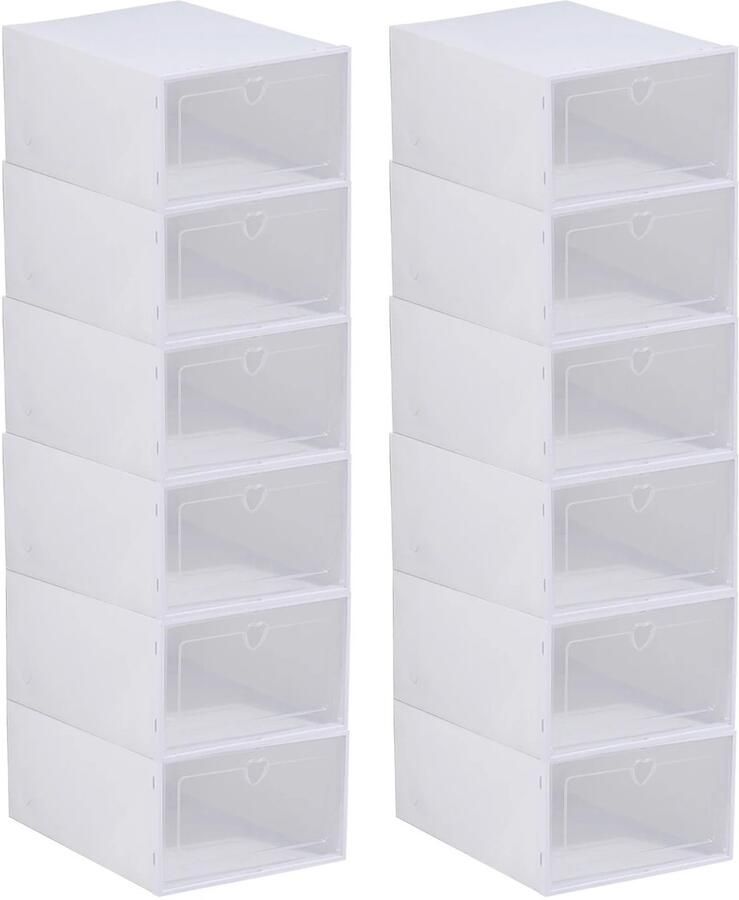 Livetastic Schoenenrek Schoenendoos 12 delig Wit Transparant 23*33*14cm Rechthoekige vorm Multifuntioneel