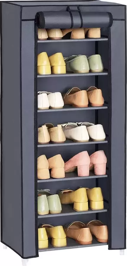 Schoenenrek schoenenkast 7 niveaus met stoffen bekleding ruim stoffen kast schoenenrek 46 x 28 x 126 cm (L x B x H) grijs