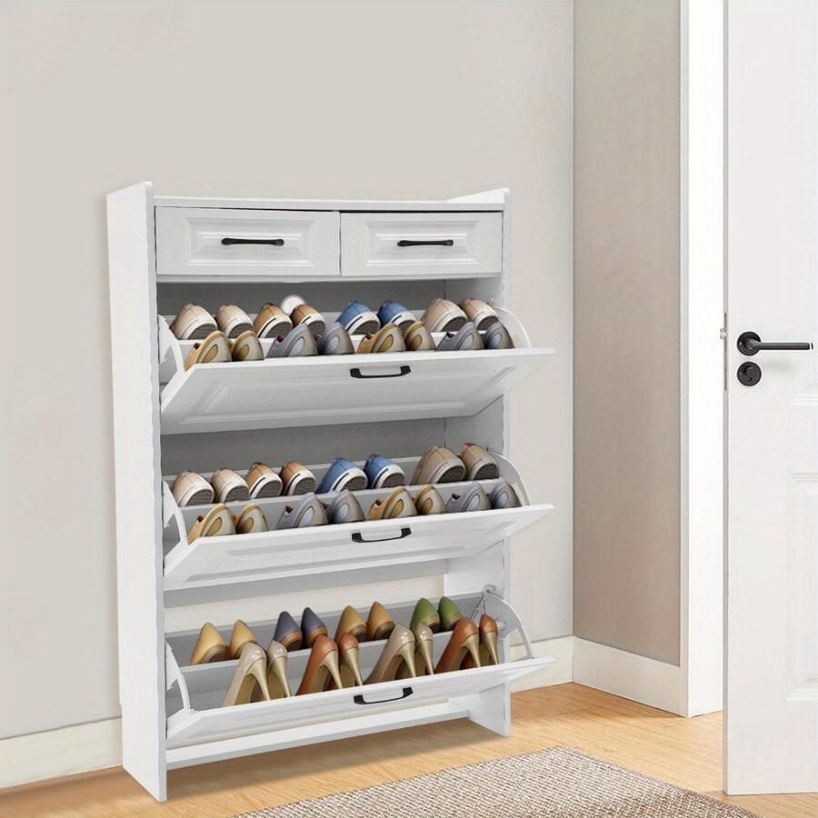 Schoenenrek schoenenkast met 3 klapladen 2 schuifladen Slanke verborgen schoenenkast met deuren Vrijstaand kantelemmer Schoenenrek
