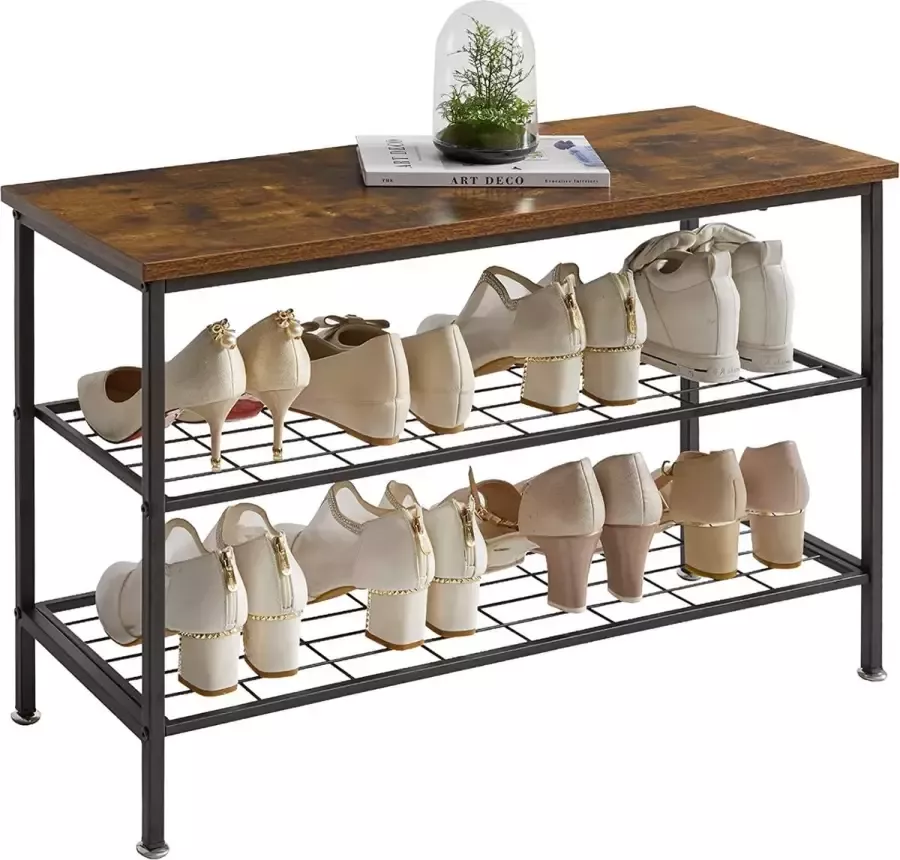 Schoenenrek schoenenkast met 3 niveaus schoenenopberger met 2 dichte gaasroosterplanken 80 x 30 x 49 5 cm voor woonkamer entree modderkamer hal slaapkamer vintage bruin