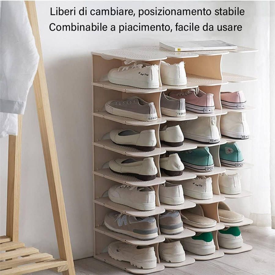 Schoenenrek schoenenkast met 6 niveaus ruimtebesparend verstelbaar vrije combinatie robuust schoenenrek stapelbaar kaki