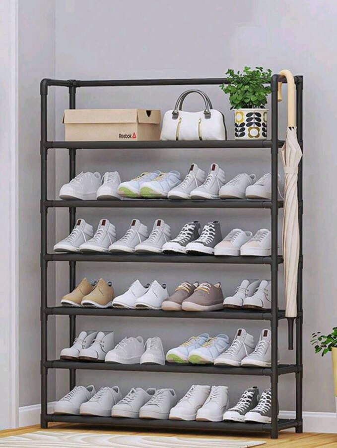 Schoenenrek Schoenenkast Met 6 Planken Waterbestendig Zwart shoe rack