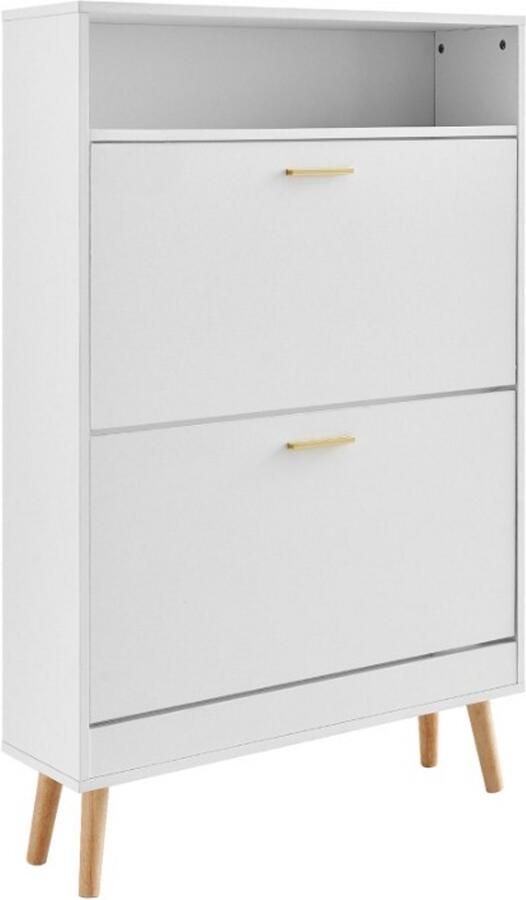 Schoenenrek Schoenenkast 2 Klapbare Laden Bovenkant Opbergruimte Cubby 80 x 23 7 x 120 5 cm Spaanplaat PVC Rotan Massief Hout Wit